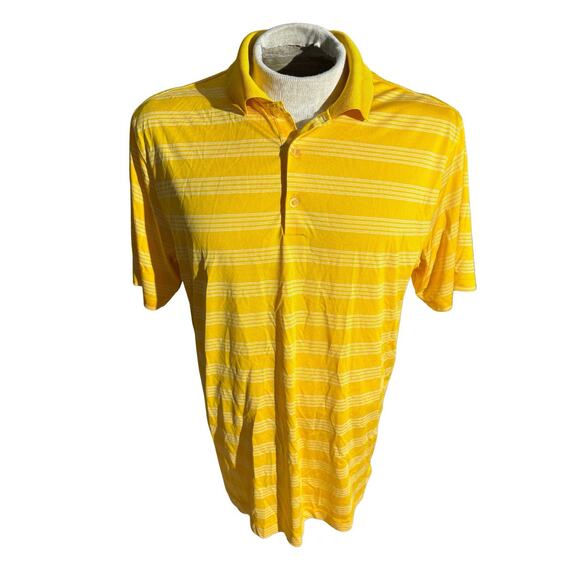 NEW Nike Golf Polo Shirt Mens Large Yellow Striped Tour Performance Dri-Fit - Picture 1 of 5